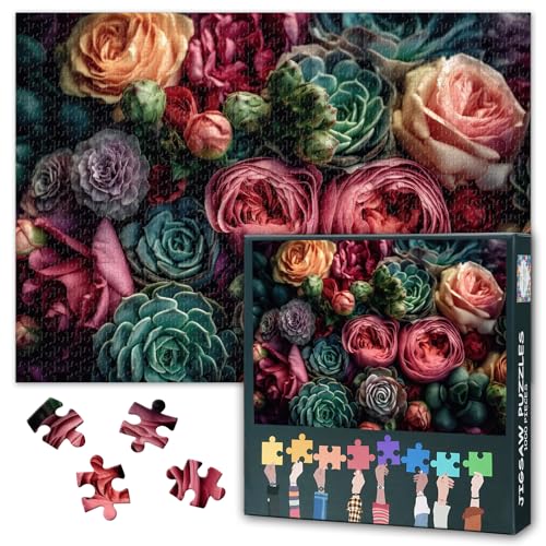 Sukkulente – 1000-teiliges Puzzle für Erwachsene Rosen Sukkulente Blumen Blütenblatt Einzigartiges Design Kakteenblüte Puzzle-Liebhaber – Fertige Größe: 20X27 inch Sukkulente – 1000-teiliges Puzzle für Erwachsene Rosen Sukkulente Blumen Blütenblatt Einzigartiges Design Kakteenblüte Puzzle-Liebhaber – Fertige Größe: 20X27 inch von TISHIRON