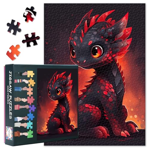 Tier-Puzzles für Erwachsene, niedlicher kleiner Babydrache, 1000-teiliges Buchzimmer-Puzzle für Erwachsene, herausforderndes Familienpuzzle, Drachen-Puzzles als Heimdekoration von TISHIRON