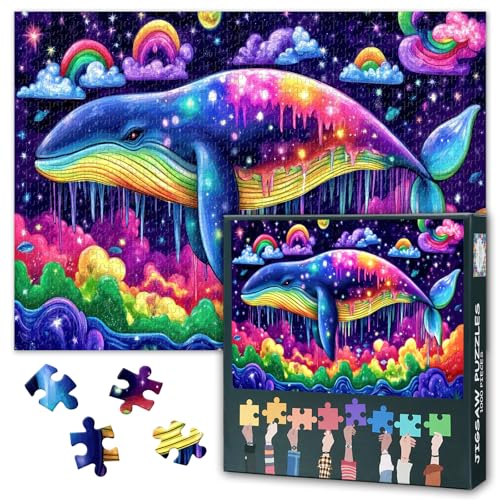 Wal-Puzzles, Lebhafte Regenbogenfarbene Wale Premium-Puzzles für Erwachsene mit hohem Schwierigkeitsgrad, 1000 Teile, Regenbogenwolken-Puzzlespiel für Erwachsene und Familien, 70 x 50 cm Wal-Puzzles, Lebhafte Regenbogenfarbene Wale Premium-Puzzles für Erwachsene mit hohem Schwierigkeitsgrad, 1000 Teile, Regenbogenwolken-Puzzlespiel für Erwachsene und Familien, 70 x 50 cm von TISHIRON