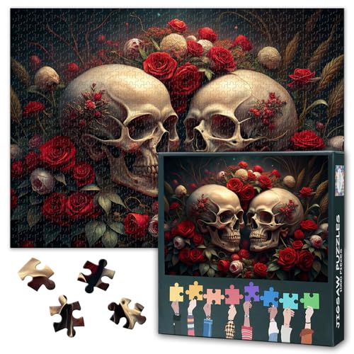 Zwei Totenkopf Puzzles Für Erwachsene 1000 Teile Totenköpfe Umgeben Von Roten Rosen Puzzles Für Die Wohnraumdekoration Intelligenz Puzzle Als Geschenk Für Familie Und Freunde Spiele 50cmx70cm Zwei Totenkopf Puzzles Für Erwachsene 1000 Teile Totenköpfe Umgeben Von Roten Rosen Puzzles Für Die Wohnraumdekoration Intelligenz Puzzle Als Geschenk Für Familie Und Freunde Spiele 50cmx70cm von TISHIRON