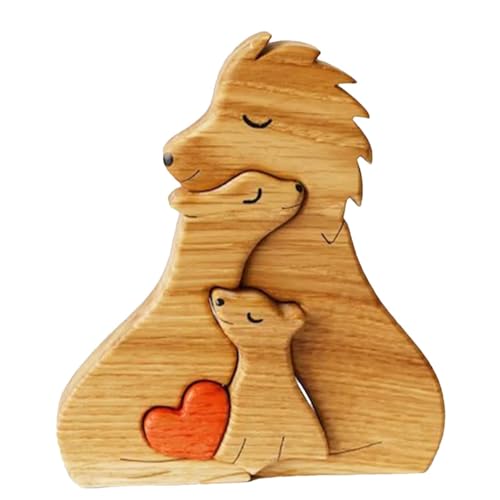 Personalisiertes Löwe-Bär-Puzzle aus Holz – Familienpuzzle aus Holz mit Familiennamen in Herzform, schafft eine liebevolle Atmosphäre, Weihnachten, Geburtstagsgeschenke, Einweihungsgeschenkidee von TISSAC