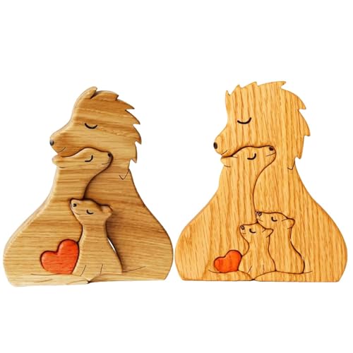 Personalisiertes Löwe-Bär-Puzzle aus Holz – Familienpuzzle aus Holz mit Familiennamen in Herzform, schafft eine liebevolle Atmosphäre, Weihnachten, Geburtstagsgeschenke, Einweihungsgeschenkidee von TISSAC