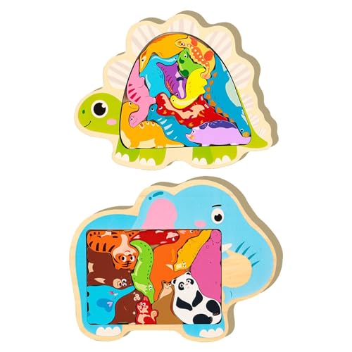 TISSAC Xianghaoshun Kinder-Puzzle mit Alien-Tier aus Holz, pädagogisches Früherziehungs-Cartoon-Tier-Transport-Dinosaurier-Puzzle-Spielzeug-Geschenk, Tier-Holzpuzzle, niedliches Cartoon-Tier-Puzzle von TISSAC