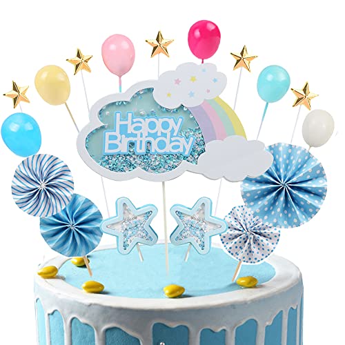 18 Stücke Geburtstag Tortendeko Babyparty Set,Junge Baby Boy Blau Sterne Cake Topper Kuchen Dekoration Kuchendekoration Kuchendeko Papierfächer Torten Deko Cupcake Toppers von TITIGIFT