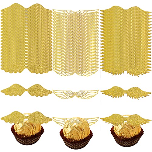 60 Stück Goldene Glitter Flügel Kuchen Dekoration,Cupcake Topper Kuchendeko Tortendeko Für Jahrestag Hochzeit Themen Geburtstagsfeier Zubehör von TITIGIFT