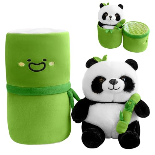 Panda Plüschtier mit Bambus, Panda Puppe Spielzeug, Panda Kuscheltier, Süße Pandabär Mit Bambus Puppen Plüsch Spielzeug, Kinder Plüschpuppe Spielzeug, Panda mit Bambus Wurfkissen Plüsch 26cm von TIVUNORON