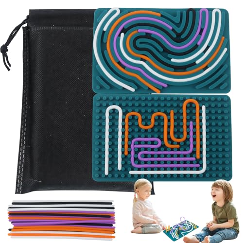 Sensory Fidget Board, Leises Brettspielzeug, Sensorik Activity Board, Grüner Silikon Sensory Board Mit Tragbarer Reisetasche und 20 Schnüren, Zum Beruhigung, Ängste Stressabbauen für Kinder 3+ von TIVUNORON