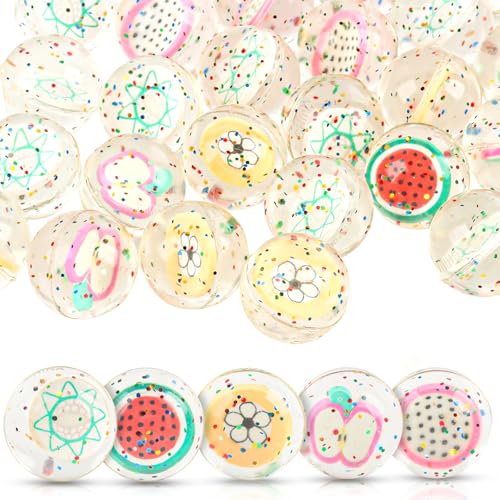 TIVUNORON 30 Stück Flummies für Kinder, 30MM Frucht Kleine Flummis, Cartoon Gummiball Kinder Glitzer Springball Hüpfball Flummis Geschenktüten Füllung Party Geschenk Spielzeug, Zufälliger Stil von TIVUNORON