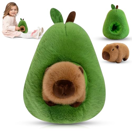 TIVUNORON 35cm Avocado Capybara Kuscheltier, Simulation Capybara Plüschtier, Weiches Kuscheliges Kuscheltiere, Umarmbares Plüschpuppen für Kinder, Geschenke für Kinder und Erwachsene von TIVUNORON