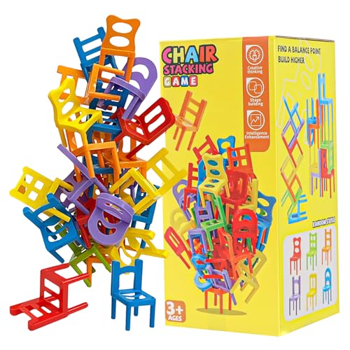 TIVUNORON 42 Pieces Stapelstuhlspiel, Mini Stuhl Balance Blöcke Spielzeug Stapelspiel, Kinderparty Stapelstuhl, Kinder Balance Stacking Spiel, Puzzlespiele für Partys mit Mehreren Spielern von TIVUNORON