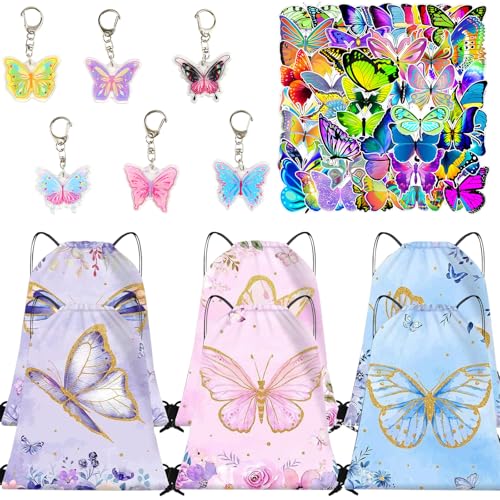 TIVUNORON 62 Pcs Schmetterling Party Mitgebsel Mädchen, Schmetterling Themed Party Kinder Geschenke, 6 Schmetterlings Kordelzugtasche 6 Schlüsselanhänger 50 Aufkleber, Mitgebsel Spielzeug für Mädchen TIVUNORON 62 Pcs Schmetterling Party Mitgebsel Mädchen, Schmetterling Themed Party Kinder Geschenke, 6 Schmetterlings Kordelzugtasche 6 Schlüsselanhänger 50 Aufkleber, Mitgebsel Spielzeug für Mädchen von TIVUNORON