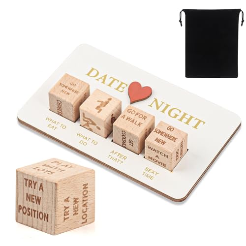 TIVUNORON Date Nacht Romantisches Paar-Würfel-Set, 5 Stück Date Night Würfel für Paare mit Schwarzer Tasche, Holz Würfel für Paare Spiele Set, Valentinstag, Jahrestag Geschenke, Spaß Geschenk-Sets von TIVUNORON