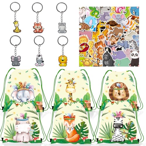 TIVUNORON Dschungeltiere party mitgebsel Set, 52Pcs Kindergeburtstag Party Geschenke, Kinder Kordelzugbeutel, Schlüsselanhänger Silikon, Cartoon Tier Aufkleber, Tierische Party Mitgebsel Geschenke TIVUNORON Dschungeltiere party mitgebsel Set, 52Pcs Kindergeburtstag Party Geschenke, Kinder Kordelzugbeutel, Schlüsselanhänger Silikon, Cartoon Tier Aufkleber, Tierische Party Mitgebsel Geschenke von TIVUNORON