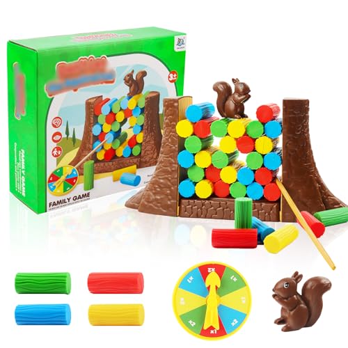 Hölzern Turm Stapelspiel, Eichhörnchen Stapelturm Spiel, Eichhörnchen Stapelturm Brettspiel, Geschicklichkeitsspiel, für Kinder ab 3 Jahren von TIVUNORON