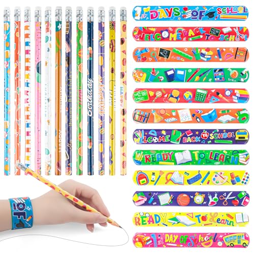 TIVUNORON Kinder Einschulung Mitgebsel Set, 24Pcs Einschulung Schreibwarene Geschenke, Slap Armband, HB Bleistifte mit Radiergummi, Geschenkset für Kinder zum Schulbeginn TIVUNORON Kinder Einschulung Mitgebsel Set, 24Pcs Einschulung Schreibwarene Geschenke, Slap Armband, HB Bleistifte mit Radiergummi, Geschenkset für Kinder zum Schulbeginn von TIVUNORON