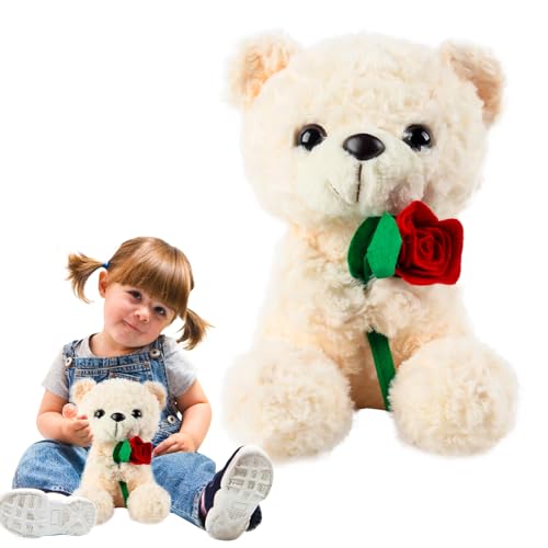 TIVUNORON Teddybär Plüschtier Kuscheltier, 25cm Teddybär Weiches Fell Plüschtier, Rose Bär Plüschtier, Kuscheltier Bär Rosen Teddybär Kuscheltier Stofftier Geschenk(A) von TIVUNORON