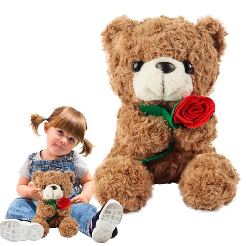 TIVUNORON Teddybär Plüschtier Kuscheltier, 25cm Teddybär Weiches Fell Plüschtier, Rose Bär Plüschtier, Kuscheltier Bär Rosen Teddybär Kuscheltier Stofftier Geschenk(B) von TIVUNORON