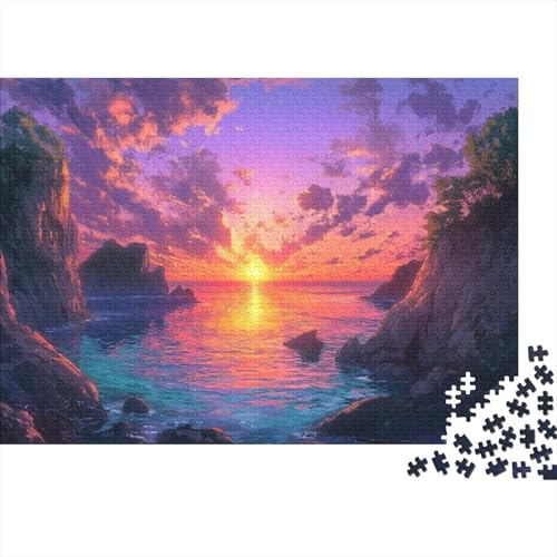 Am Meer Puzzle Untergehende Sonne Lernspiel 1000-teilige Stressabbau-Spielzeug Holzpuzzles PuzzlePädagogisches Für Die Ganze Familie 1000pcs (75x50cm) von TJLROUVNK