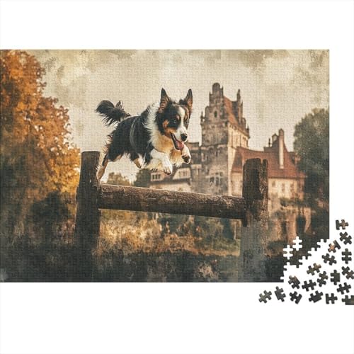 Border Collie Hund Puzzle Aquarellmalerei Lernspiel 1000 PCS Stressabbau-Spielzeug Holzpuzzles PuzzlePädagogisches Für Erwachsene Kinder 1000pcs (75x50cm) von TJLROUVNK