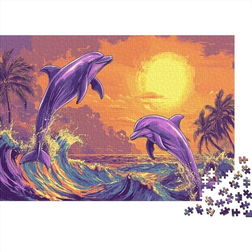 Delfine Puzzle The Untergehende Sonne Lernspiel 1000-teilige Herausforderungsspielzeug Holzpuzzles PuzzlePädagogisches Für Erwachsene 1000pcs (75x50cm) von TJLROUVNK