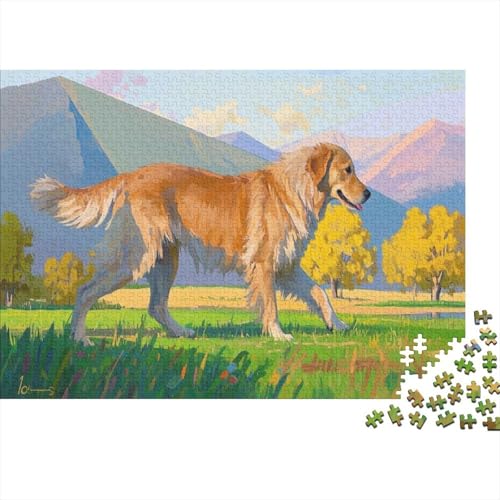 Golden Retriever Puzzle Gras Lernspiel 1000 PCS Stressabbau-Spielzeug Holzpuzzles PuzzlePädagogisches Für Erwachsene 1000pcs (75x50cm) von TJLROUVNK