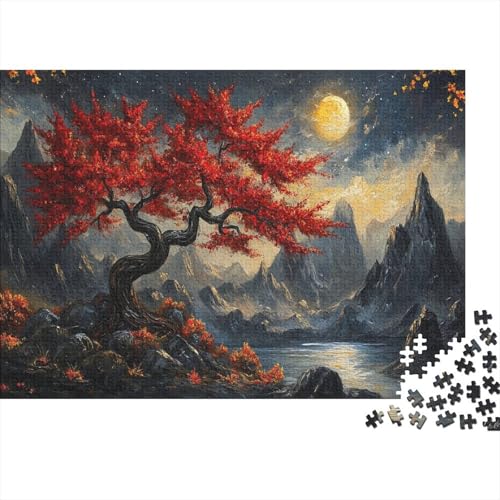 Großer roter Baum Puzzle Ölgemälde Buntes Legespiel 1000-teilige Geschicklichkeitsspiel Holzpuzzles PuzzlePädagogisches Für Erwachsene 1000pcs (75x50cm) von TJLROUVNK