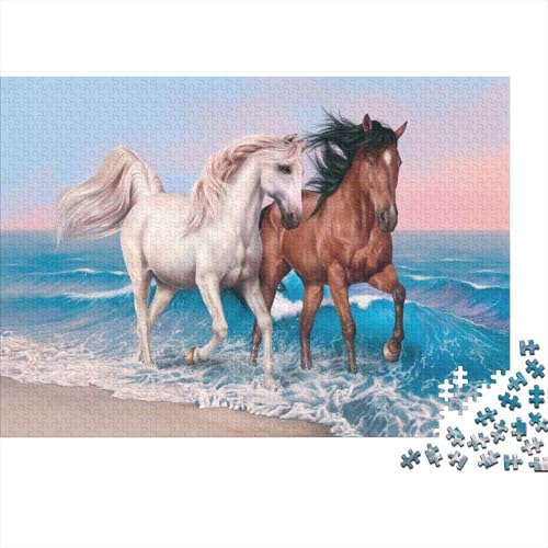 Pferd Puzzle Am Meer Lernspiel 1000-teilige Herausforderungsspielzeug Holzpuzzles PuzzlePädagogisches Für Erwachsene 1000pcs (75x50cm) von TJLROUVNK