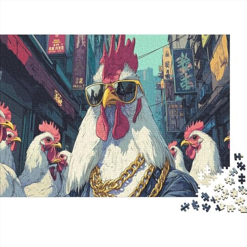 Weißer Hahn Puzzle Goldketten Buntes Legespiel 1000-teilige Geschicklichkeitsspiel Holzpuzzles PuzzlePädagogisches Für Erwachsene 1000pcs (75x50cm) von TJLROUVNK