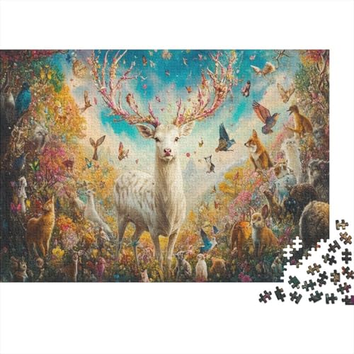 White Hirsch Puzzle Tier World Buntes Legespiel 1000 Teile Geschicklichkeitsspiel Holzpuzzles PuzzlePädagogisches Für Erwachsene Kinder 1000pcs (75x50cm) von TJLROUVNK