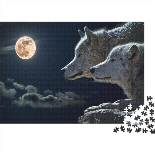 Wolf Puzzle Mondlicht Lernspiel 1000-teilige Herausforderungsspielzeug Holzpuzzles PuzzlePädagogisches Für Erwachsene 1000pcs (75x50cm) von TJLROUVNK