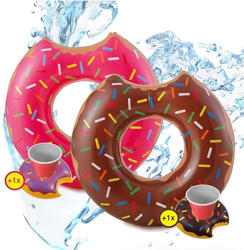 TK Gruppe Timo Klingler SwimAlot® 2X XXL Aufblasbarer Ø 120 cm Donut braun & pink Schwimmring mit 1x aufblasbaren Getränkehalter für Cocktails, Getränke UVM. von TK Gruppe Timo Klingler