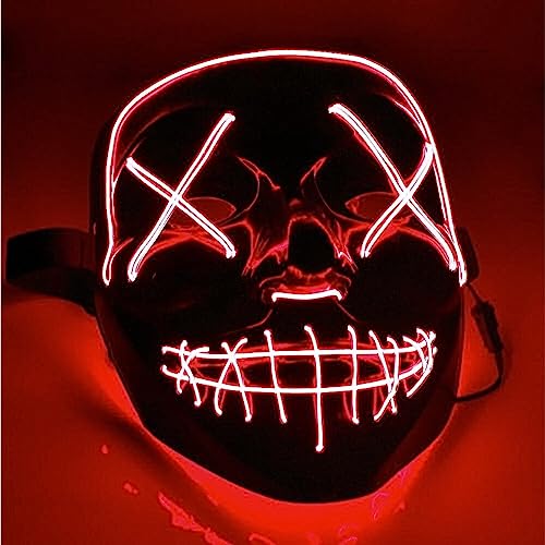 TK Gruppe Timo Klingler Kostümheld® 10x LED Grusel Maske rot - wie aus Purge steuerbar, für Halloween, Fasching & Karneval als Kostüm für Herren & Damen von TK Gruppe Timo Klingler