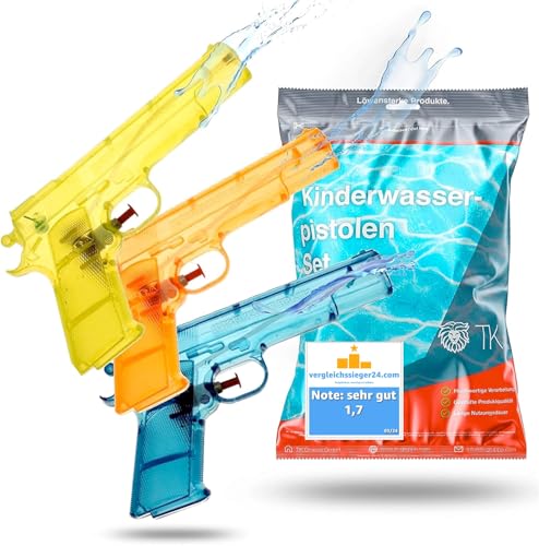 Kinderfreund® 3er Wasserpistolen Set - ca. 15 cm mit großer Reichweite Wasserspritzpistole Spritzpistole klein mini für Kinder von TK Gruppe Timo Klingler