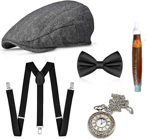 Kostümheld® 5 in 1-20er & 1920 Accessoires Herren Männer Set für Fasching & Karneval - Verkleidung wie Gatsby, Charleston - Kostüm & Fastnachtskostüme von TK Gruppe Timo Klingler