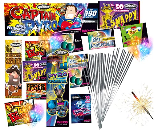 TK Gruppe Timo Klingler Happy Sparks® XXL Set 190 Teile Captain Pyro mit Wunderkerzen & Knallerbsen UVM für Partys für Jugendlichen & Kinder 2024 von TK Gruppe Timo Klingler