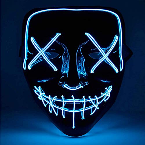 TK Gruppe Timo Klingler Kostümheld® 10x LED Grusel Maske blau - wie aus Purge mit 3x Lichteffekten, steuerbar, für Halloween, Fasching & Karneval als Kostüm für Herren & Damen (10x blau) von TK Gruppe Timo Klingler