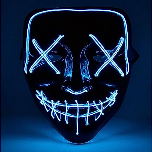 TK Gruppe Timo Klingler LED Grusel Maske - wie aus Purge steuerbar, Gesicht leuchtend, für Halloween, Fasching & Karneval als Kostüm für Herren & Damen (Farbauswahl) (1x blau) von TK Gruppe Timo Klingler