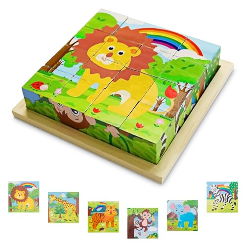 Holzpuzzle, 6 in 1 Tier Holzpuzzle Puzzle, Montessori-Spielzeug für Kinder ab 3 Jahren, Kleinkind Lernspielzeug für Kinder, Geschenk für 3 4 5 jährige Jungen und Mädchen - 16 * 16cm von TK99SW