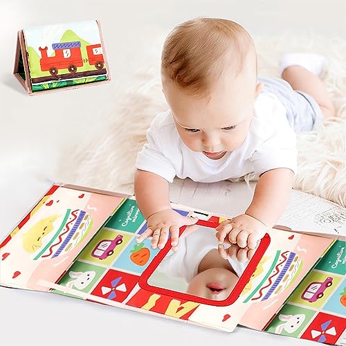 TK99SW Baby Spielzeug 0-12 Monate, Bauchlage Spielzeug Baby, Faltbarer Spiegel Spielzeug mit Knisterbuch, Visuelle Auditive Taktile Stimulation, Geschenke für Jungen Mädchen von TK99SW