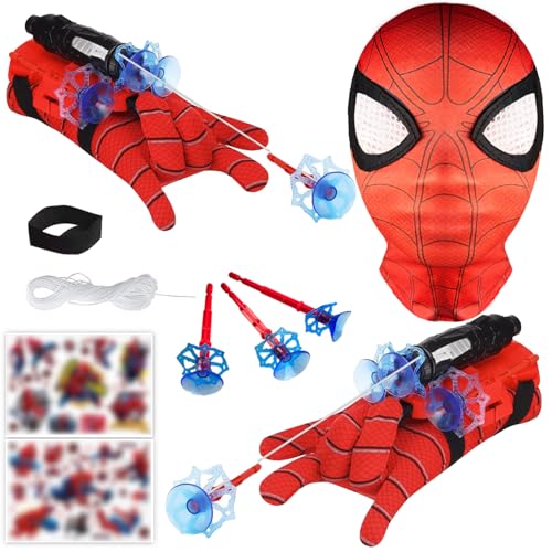 TKGEOUE Spiderm Launcher Handschuh Handgelenk Spielzeug Set Hero Handschuhe Spielzeug Held Launcher für Cosplay Handschuh Lustiges Lernspielzeug mit Kinder Maske Kinder Geschenk. von TKGEOUE