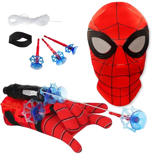 TKGEOUE Spider Launcher Handschuh Handgelenk Spielzeug Set Hero Handschuhe Spielzeug Held Launcher für Cosplay Handschuh Lustiges Lernspielzeug mit Kinder Maske Kinder Geschenk. von TKGEOUE