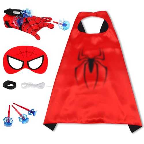 TKGEOUE Spider Launcher Handschuh Handgelenk Spielzeug Set Hero Handschuhe Spielzeug Held Launcher Spider Web Shooter Umhang und Augenbinde Geschenk für Kinder Cosplay Handschuh von TKGEOUE