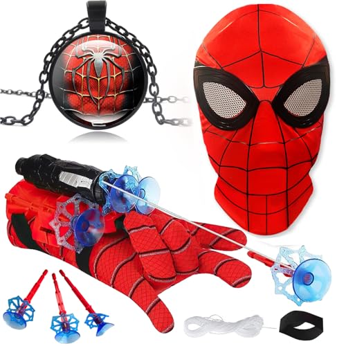 TKGEOUE Spiderm Launcher Handschuh Handgelenk Spielzeug Set Hero Handschuhe Spielzeug Held Launcher für Cosplay Handschuh Lustiges Lernspielzeug mit Kinder Maske Kinder Geschenk. von TKGEOUE