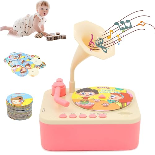 TKNIBEEN Kids Gramophone with 96 Cards, Kids Gramophone, Kids Gramophone with 96 Learning Cards,Children's Phonograph Story Music Player Toddler Toys (Pink) von TKNIBEEN