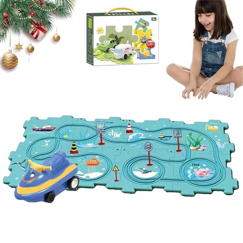 TKNIBEEN Puzzle Racer Kids Car Track Set,nukids Puzzle Racer Kids car Track Set, Puzzle Tracks Car Toys,Puzzle Track Car Play Set Racer Track Set for Kids (15pcs A) von TKNIBEEN