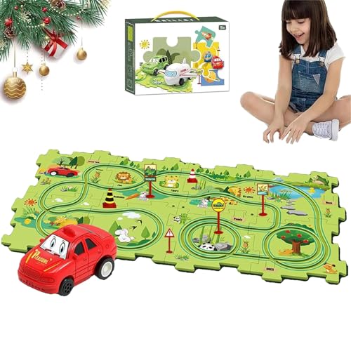 TKNIBEEN Puzzle Racer Kids Car Track Set,nukids Puzzle Racer Kids car Track Set, Puzzle Tracks Car Toys,Puzzle Track Car Play Set Racer Track Set for Kids (15pcs D) von TKNIBEEN