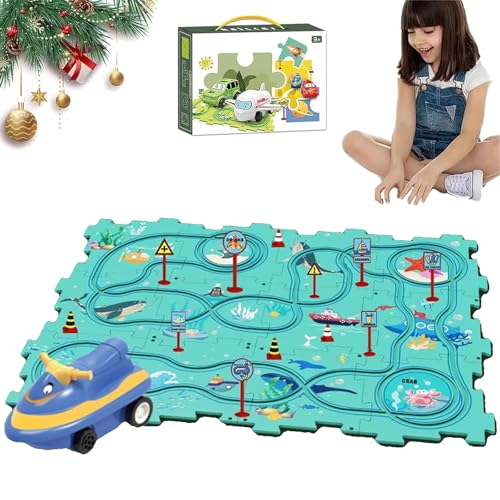 TKNIBEEN Puzzle Racer Kids Car Track Set,nukids Puzzle Racer Kids car Track Set, Puzzle Tracks Car Toys,Puzzle Track Car Play Set Racer Track Set for Kids (25pcs A) von TKNIBEEN