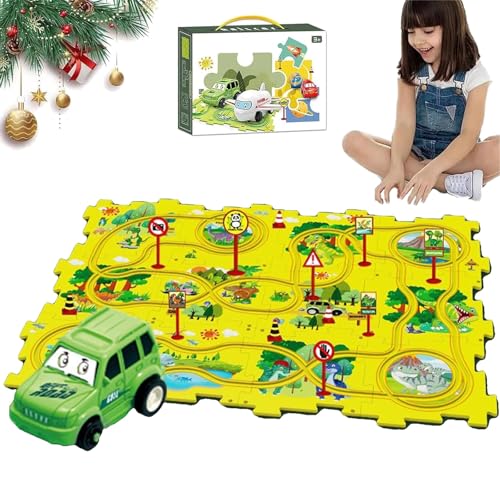 TKNIBEEN Puzzle Racer Kids Car Track Set,nukids Puzzle Racer Kids car Track Set, Puzzle Tracks Car Toys,Puzzle Track Car Play Set Racer Track Set for Kids (25pcs B) von TKNIBEEN