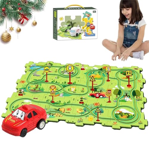 TKNIBEEN Puzzle Racer Kids Car Track Set,nukids Puzzle Racer Kids car Track Set, Puzzle Tracks Car Toys,Puzzle Track Car Play Set Racer Track Set for Kids (25pcs D) von TKNIBEEN