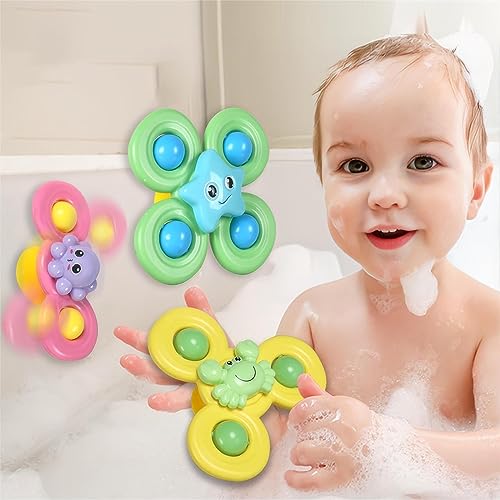 TLHWIN 3 Stück Saugnapf Spielzeug Kinder,Badespielzeug Spinner , Sensorik Spielzeug für Baby, Saugnapf Spinner Spielzeug Badewannenspielzeug Babys über 1 Jahr alt. von TLHWIN